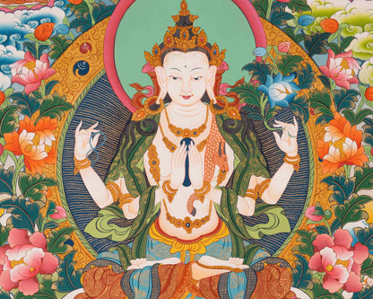 Handpainted Avalokitesvara Thangka | Chengrezig Thangka