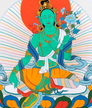 Mother Green Tara Thangka | Traditional Female Buddha