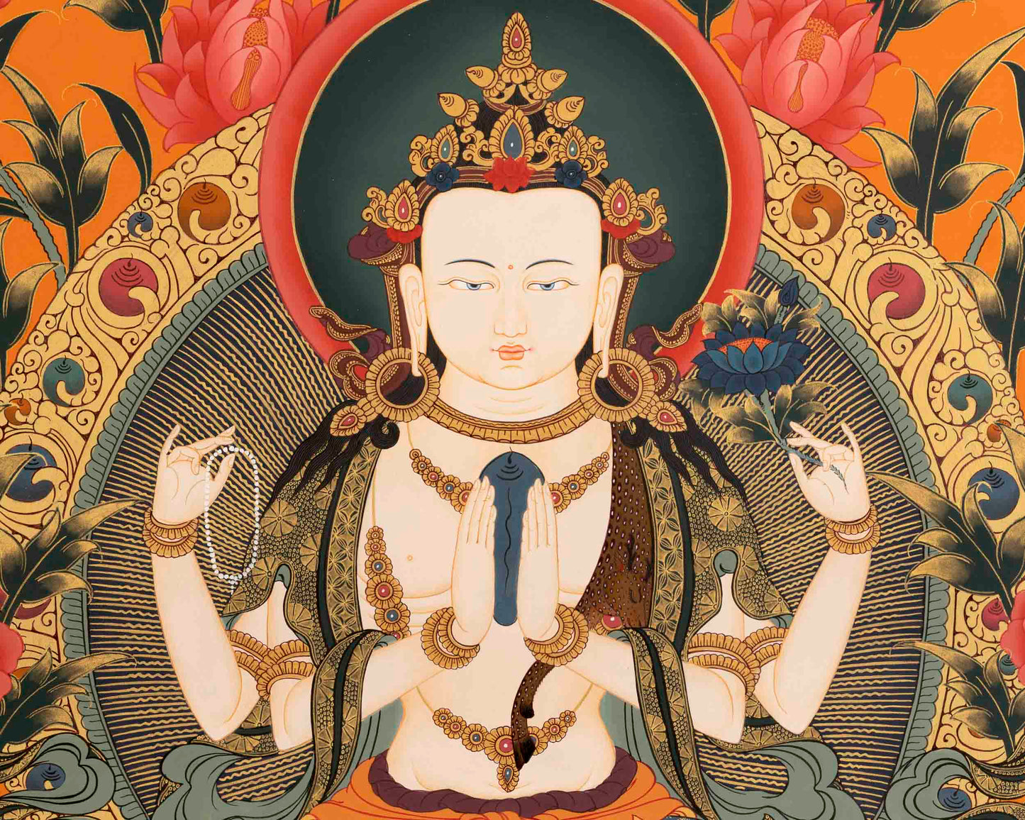 Avalokiteshvara Chengrezig Thangka | Yoga Meditation Canvas Art