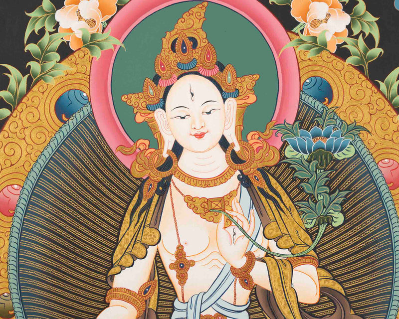 White Tara Thangka | Female Bodhisattva Art | Religious Wall Decors