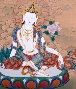 Chenrezig With Amitabha | Buddhist Thangka Print | Bodhisattva Art