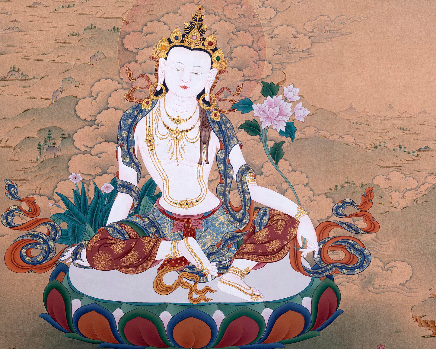 Chenrezig With Amitabha | Buddhist Thangka Print | Bodhisattva Art