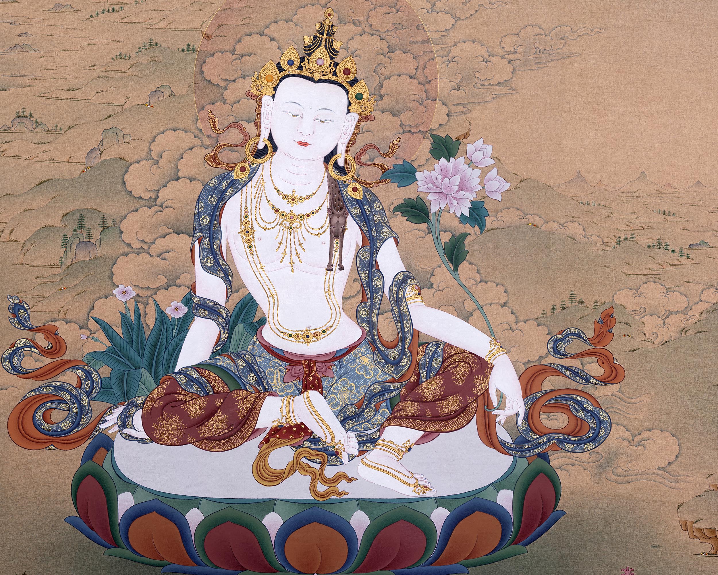 Chenrezig With Amitabha | Buddhist Thangka Print | Bodhisattva Art
