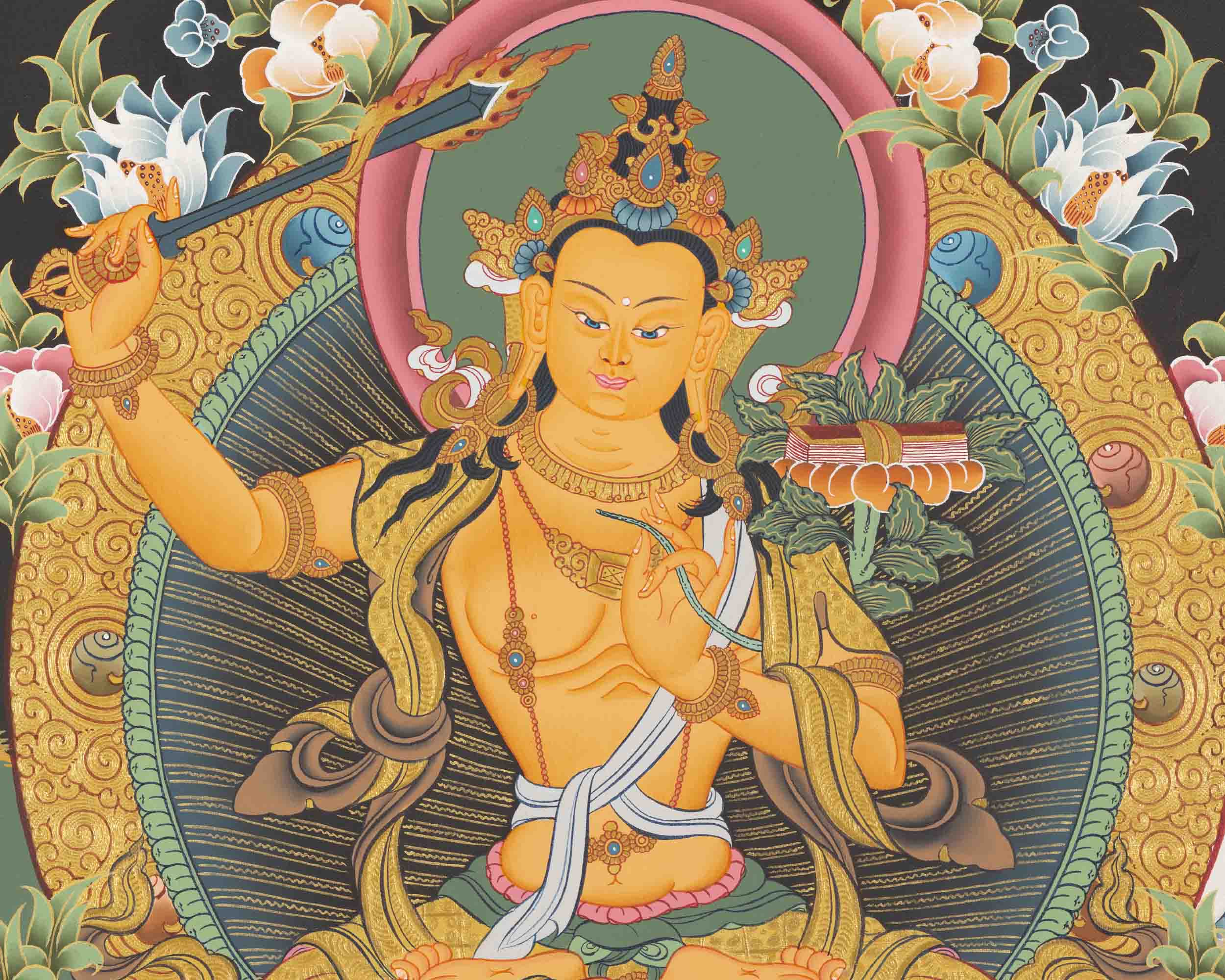 Manjushree Thangka Painting | Bodhisattva Of Wisdom | Religious Decors