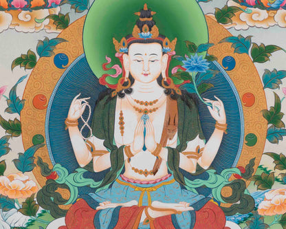 Avalokitesvara Chengrezig Thangka | Traditional Buddhist Paint | Wall Decors