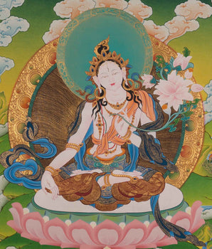 Traditionally Hand-Painted Thangka White Tara | Tibetan Buddhist Hand Painting