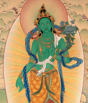 Standing Green Tara Thangka | Digital Thangka Canvas Print
