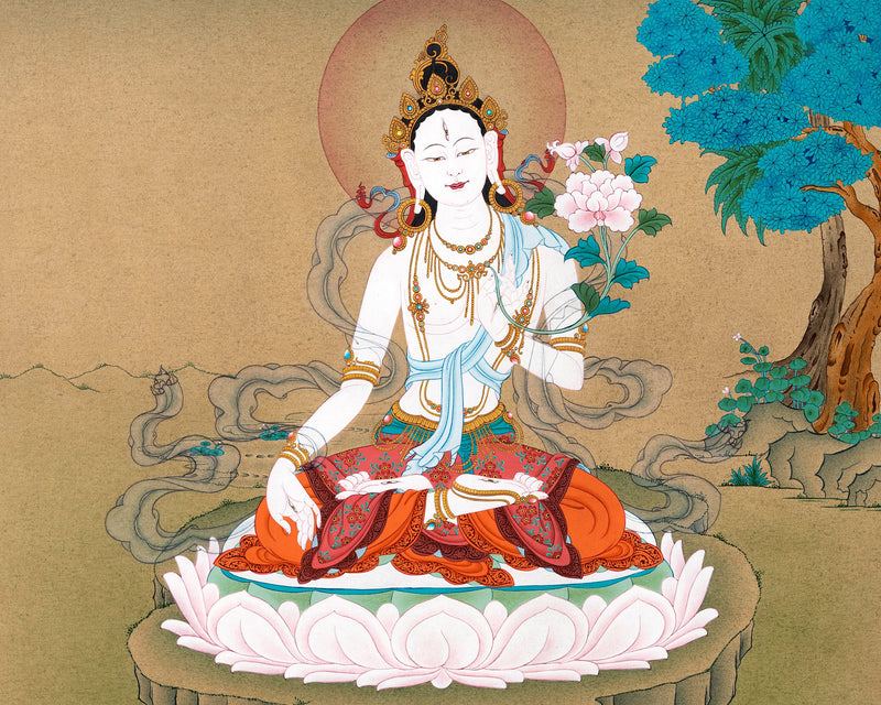 Large White Tara Thangka | Traditional Buddhist Art