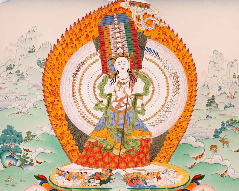 Sitatapatra Thangka Print with Green Tara, White Tara and Chenrezig