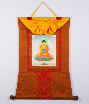 Gautam Buddha Thangka | Tibetan Art | Buddha Thangka with Brocade