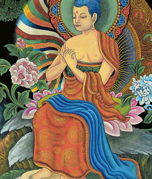 Maitreya Buddha Mantra Thangka Print | Future Buddha Thangka Print