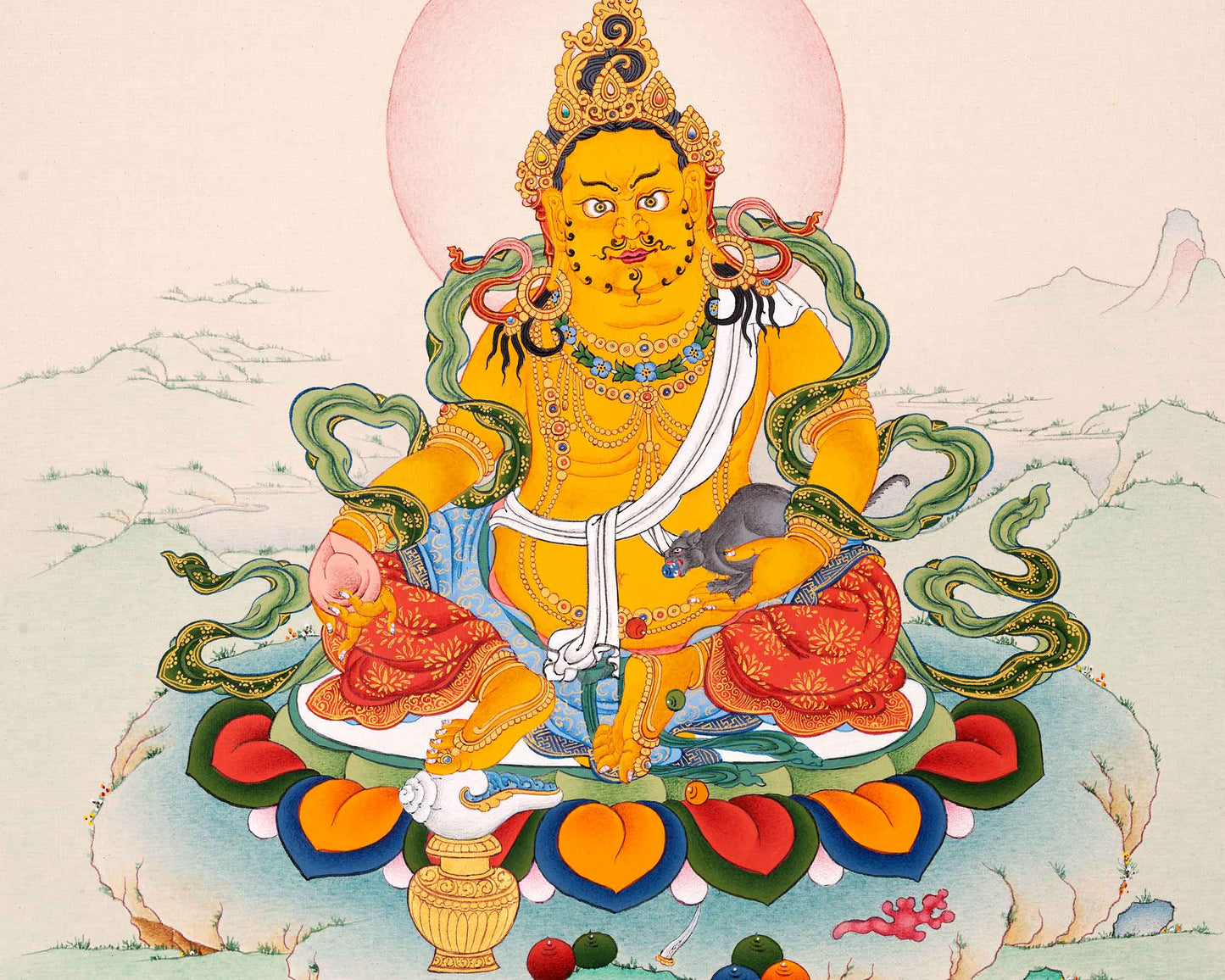 Karma Gadri Thangka of Dzambala, Buddhist Kubera