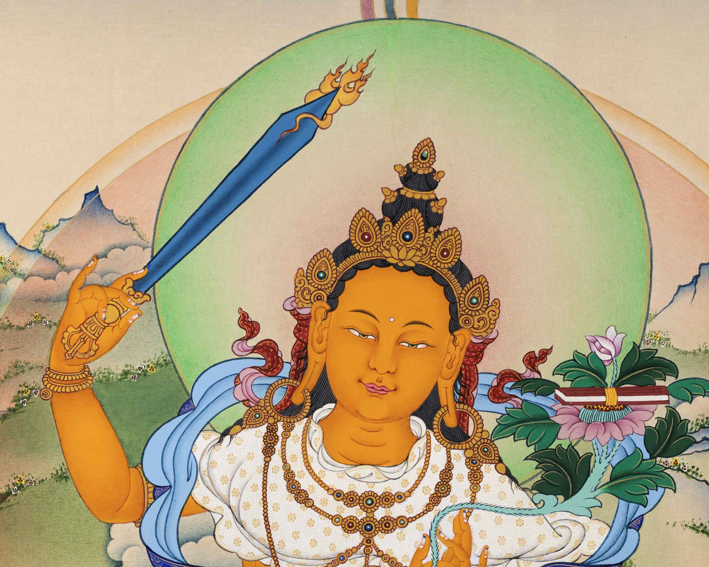 Manjushri God Of Knowledge | High Quality Thangka Print | Spiritual Gifts