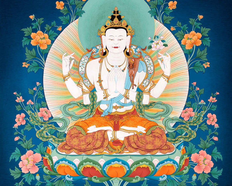 Tibetan Chenrezig Thangka | Buddhist Avalokiteshvara Art For Practice