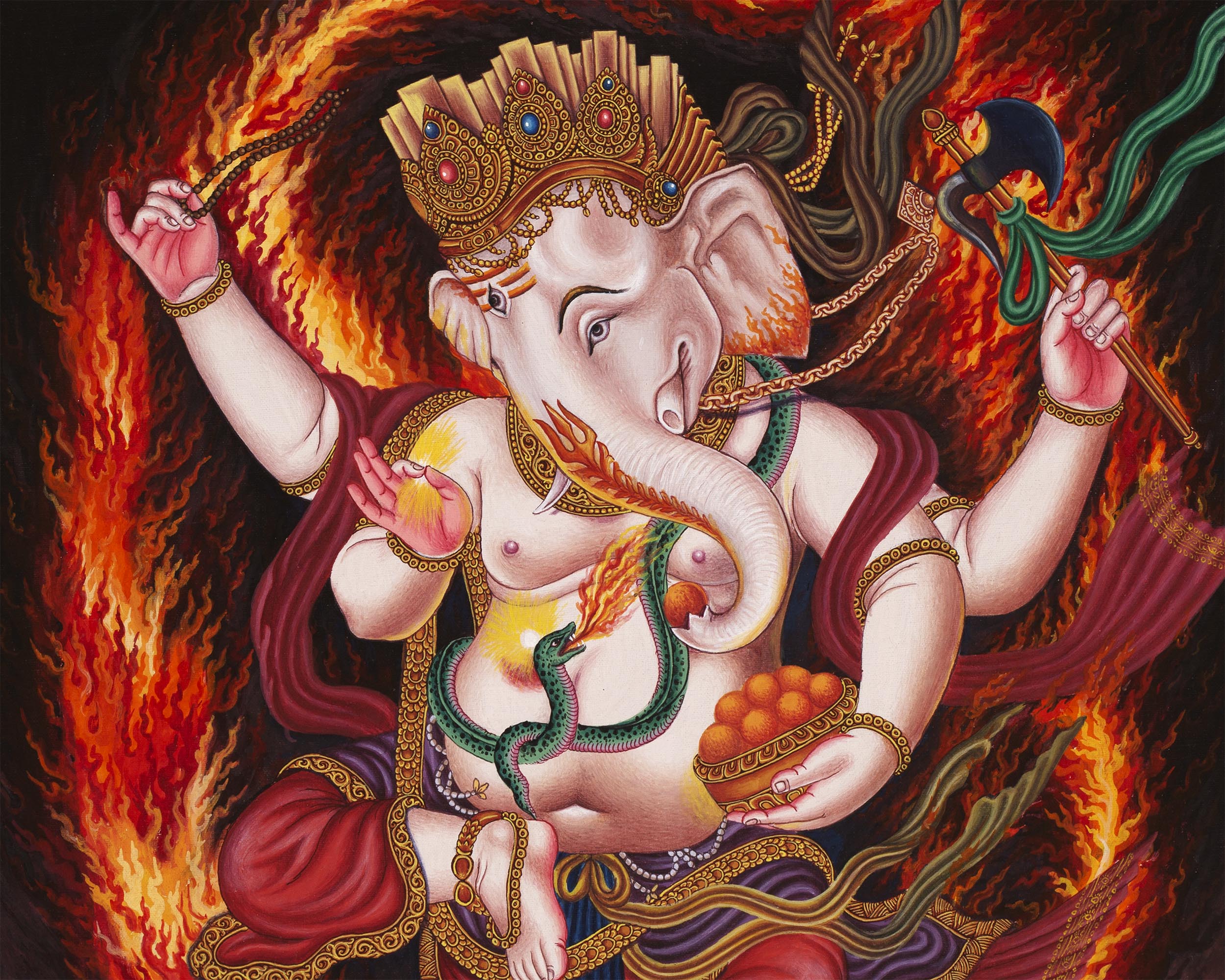 Newari Ganesh Thangka Digital Prints | 4Armed Ganesh