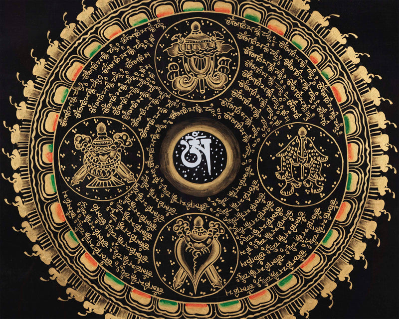 Om Mantra Mandala | Traditional Buddhist Thangka | Wall Hanging Decors