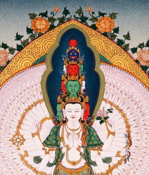 1000 Armed Avalokiteshvara, Tibetan Hand painted Small Thangka