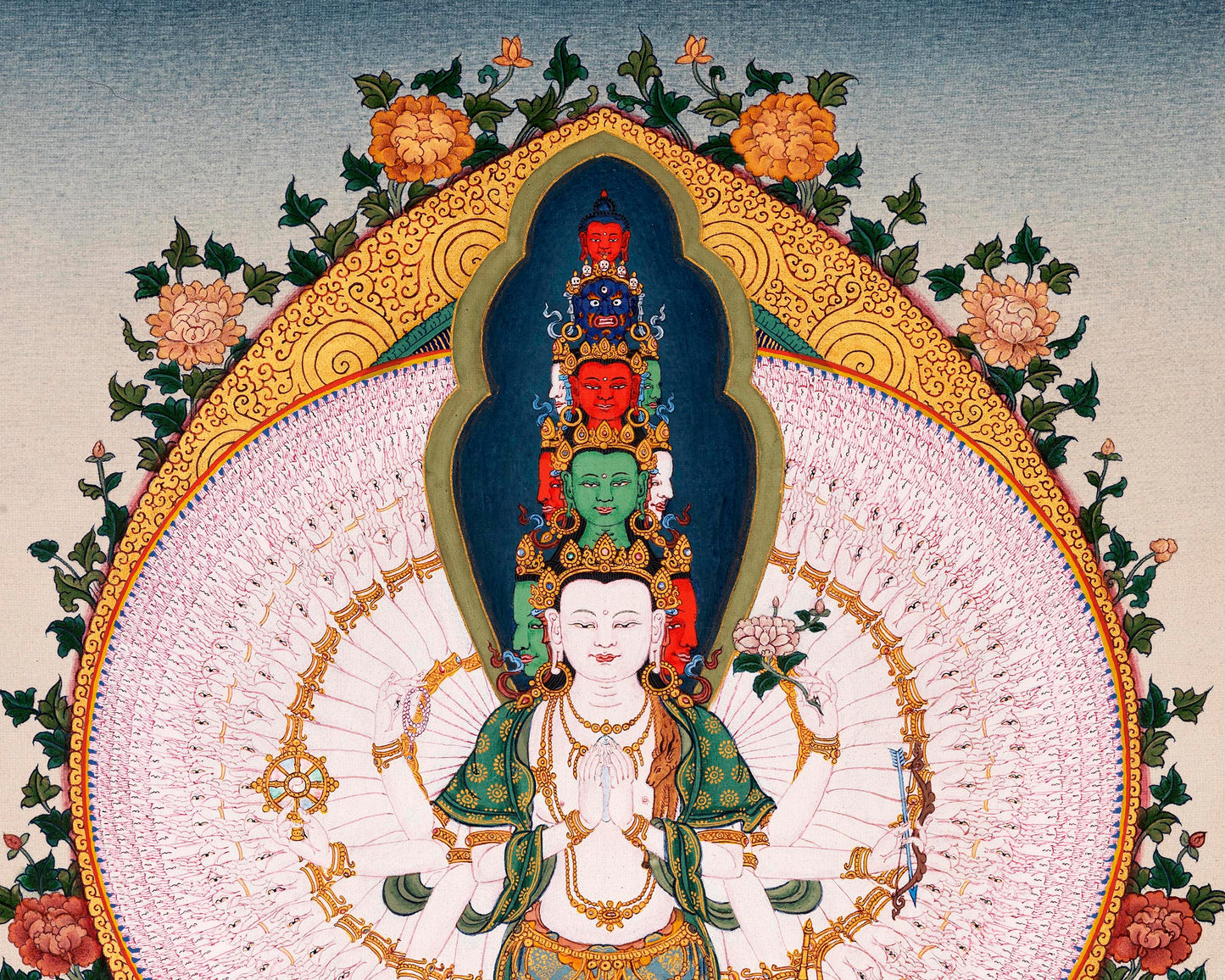 1000 Armed Avalokiteshvara, Tibetan Hand painted Small Thangka