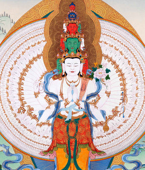 1000 Armed Chenrezig Thangka | Auspicious Buddhist Meditational Deity