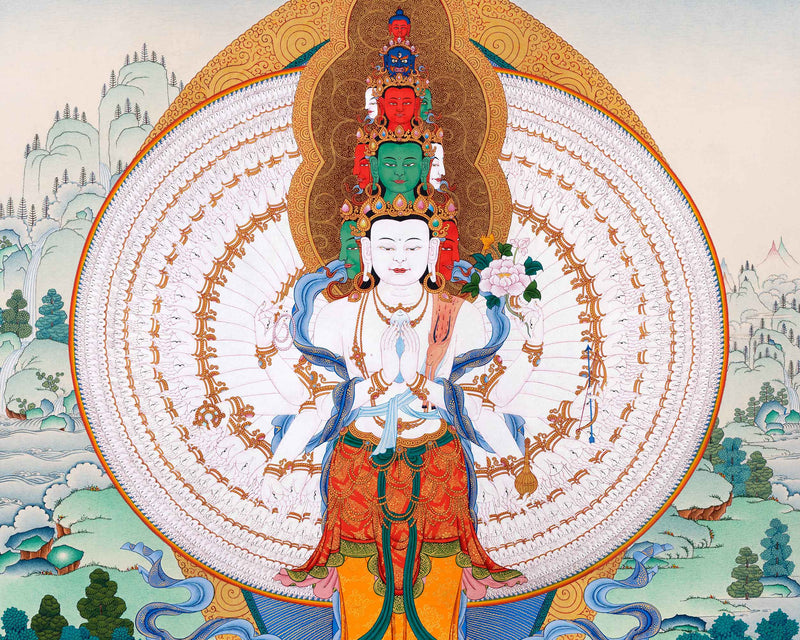 1000 Armed Chenrezig Thangka | Auspicious Buddhist Meditational Deity