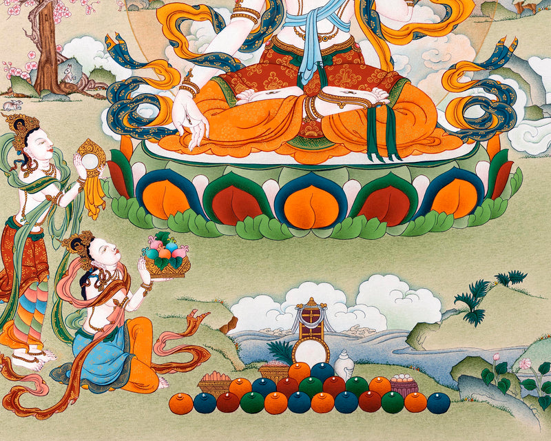 White Tara With Amitabha Buddha Painting | Bodhisattva Art Of Long Life