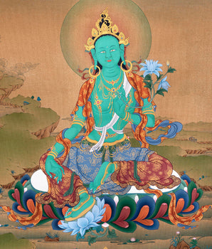 Green Tara Thangka Print | Buddhist Painting  | Digital Canvas Print