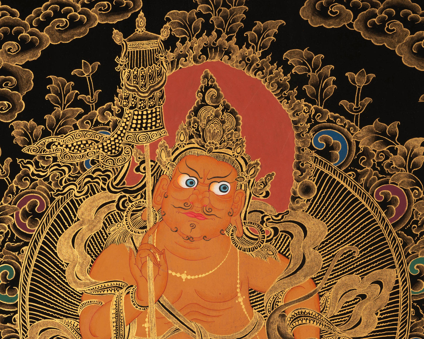 Gold Dzambala Thangka | Tibetan Buddhist Wall Decoration