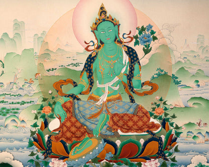 Green Tara Thangka Print | Digital Canvas Print