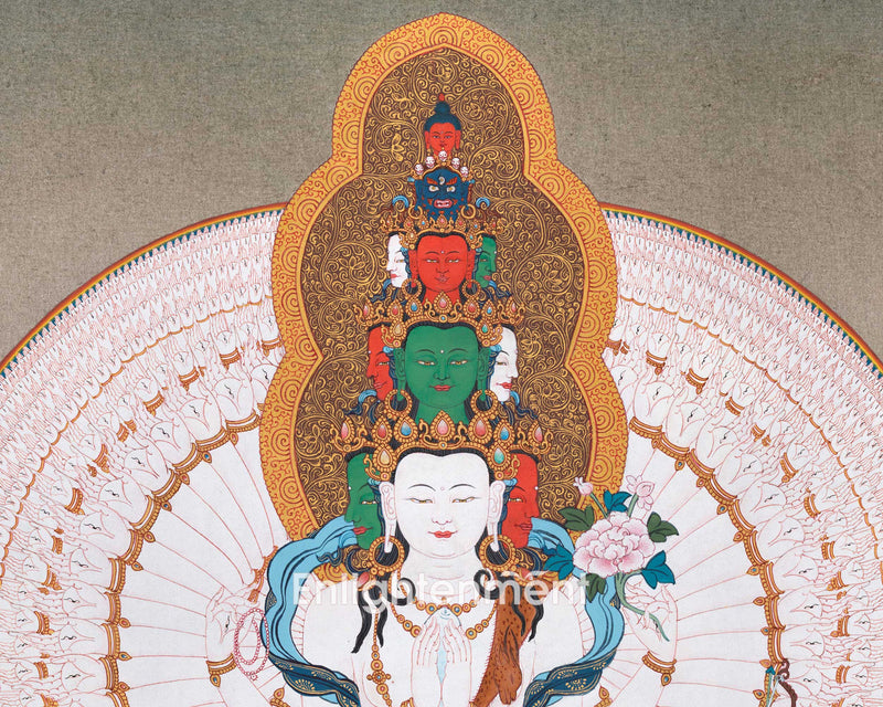 Divine Compassion Of Chenrezig | 1000-Armed Avalokiteshvara Thangka | Hand Painted Gifts