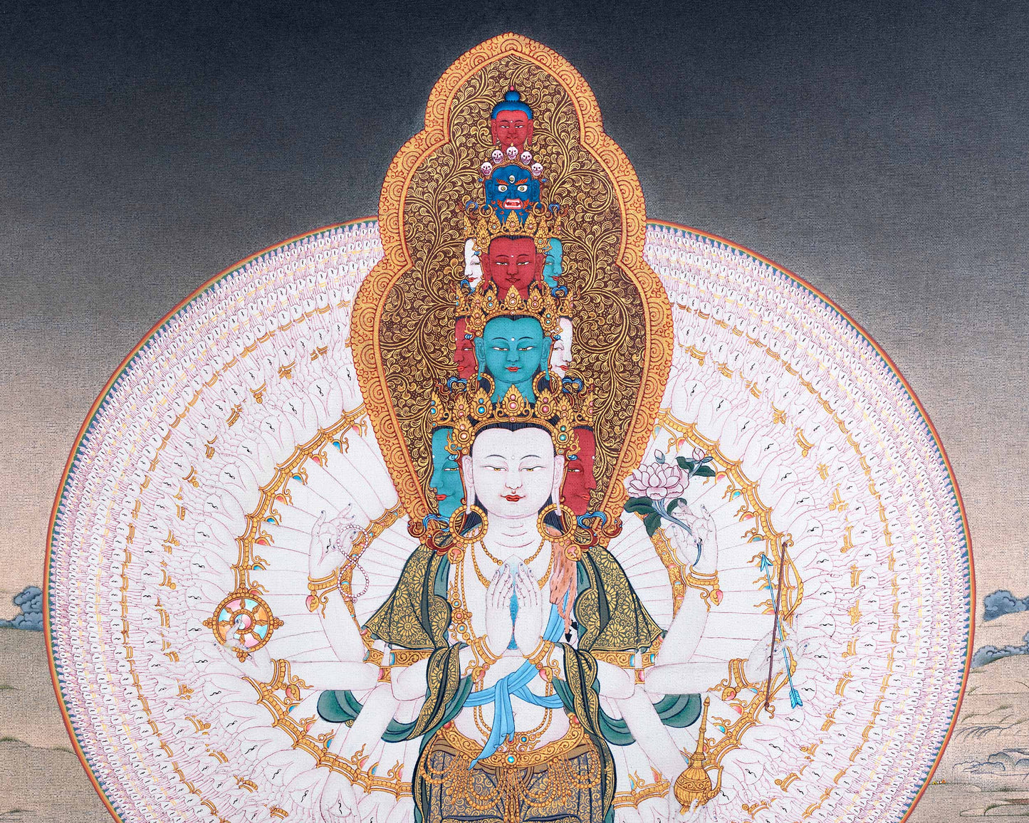 1000 Armed Avalokiteshvara Thangka Print | Traditional Tibetan Painting