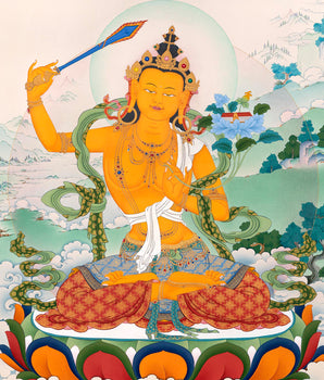 Manjushri Bodhisattva of Wisdom Thangka Print | Buddhist Painting For Living Room Decor
