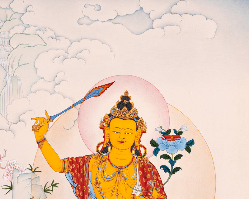 Wisdom Buddha Manjushri, Tibetan Thangka Art