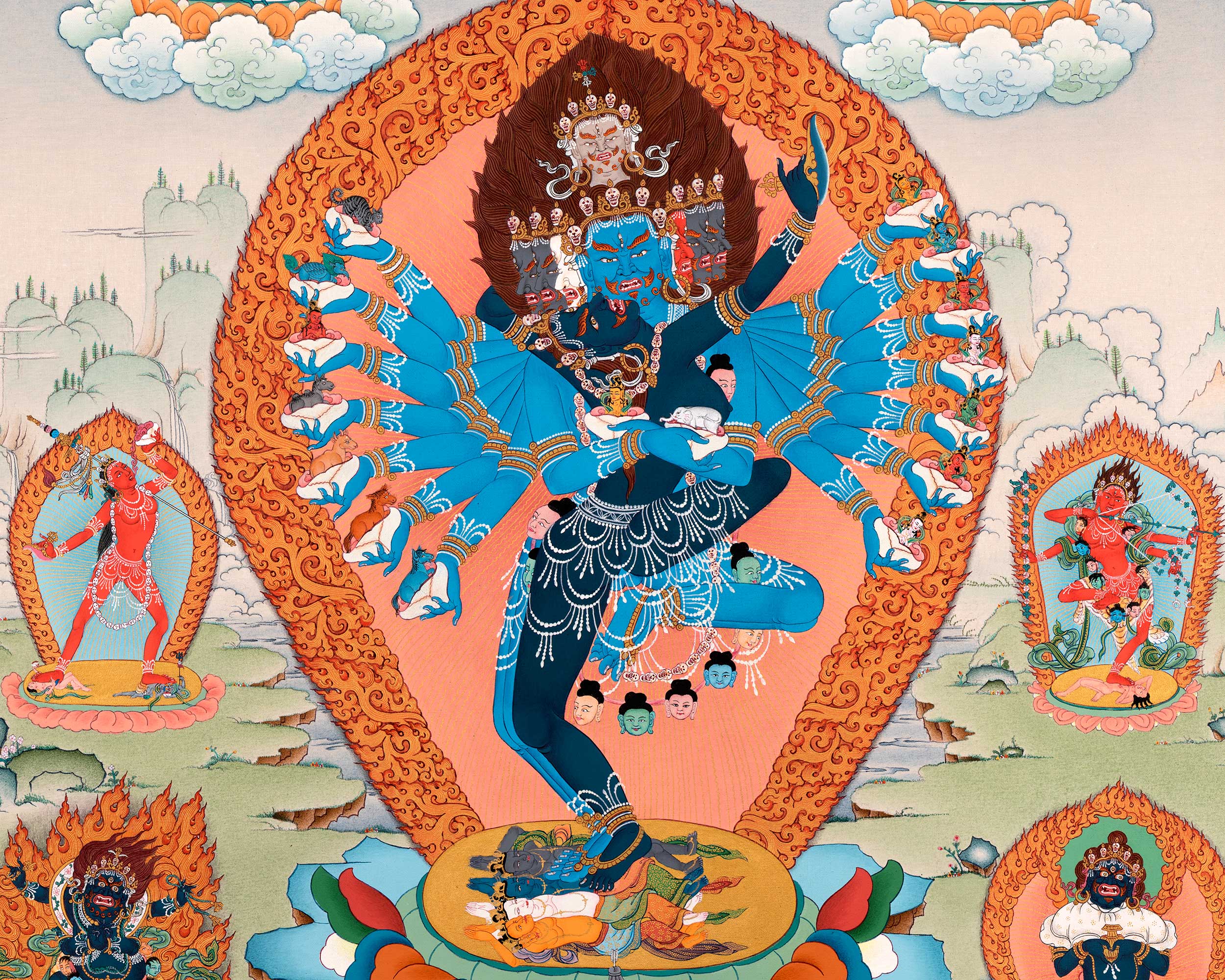 Hevajra Thangka Print | Nairatmya and Other Deities Painting