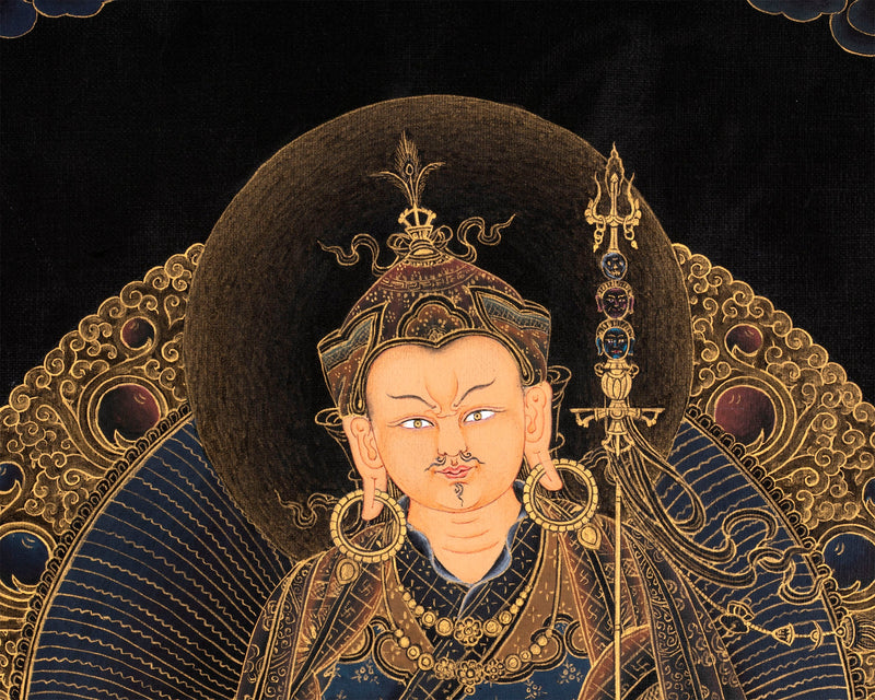 Guru Rinpoche in Pure 24K gold Thangka, Nakthang Style Tibetan Painting