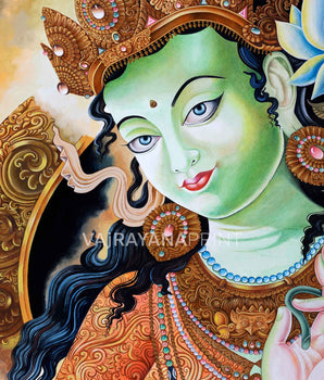 Green Tara Mantra Symbol Newari Print | Mother Of All Buddhas, Green Tara Print For Wall Hanging