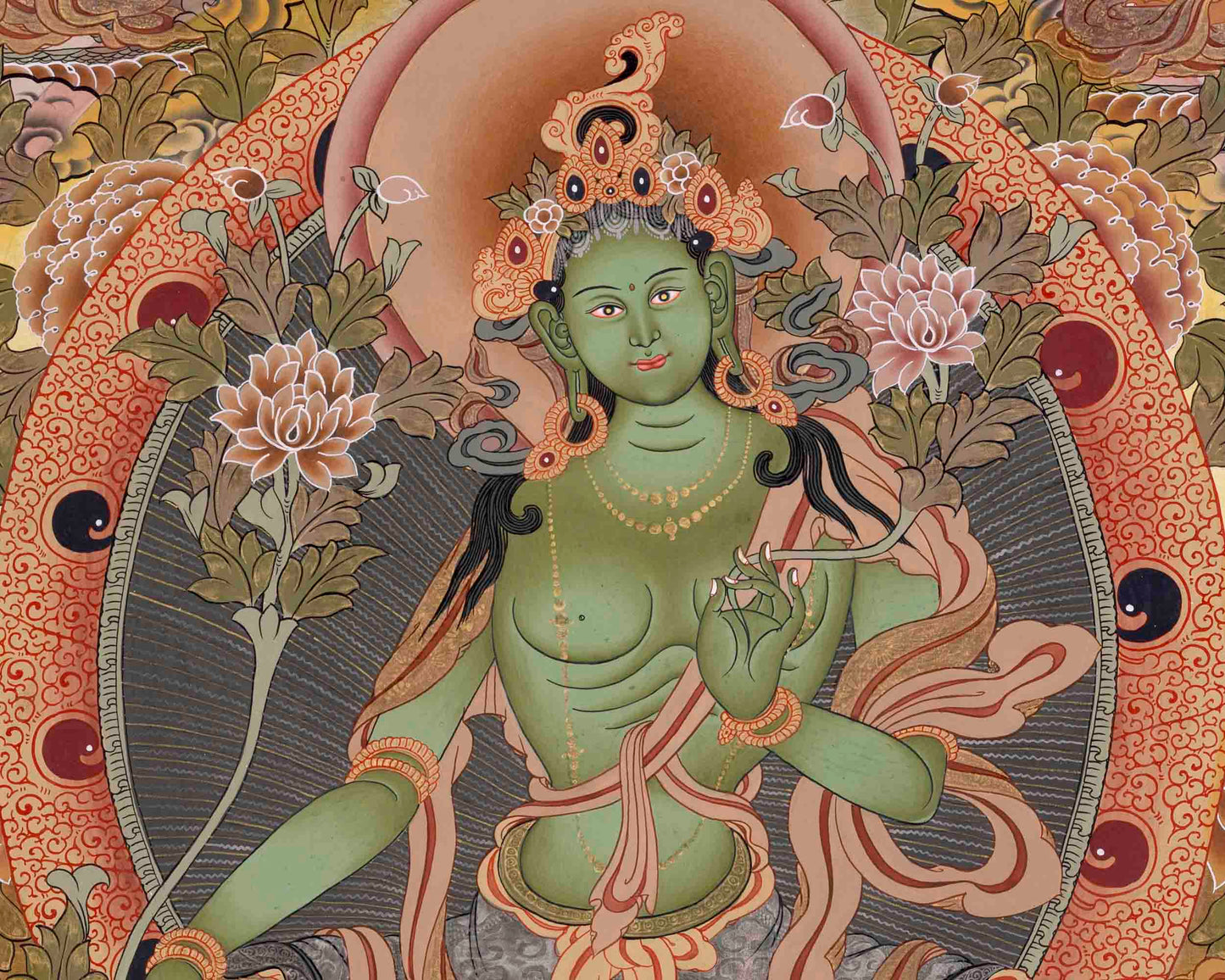 Tibetan Green Tara Thangka | Religious Wall Decoration Painting