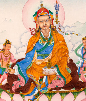 Guru Padmasambhava with Mandarva and Yeshe Tsogyal | Tibetan Thangka Painting