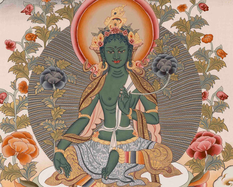 Green Tara Painting | Healing Female Deity | Traditional Tibetan Thangka