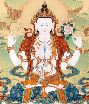 Chenrezig Thangka Print | Bodhisattva Canvas Print With High-quality Giclee