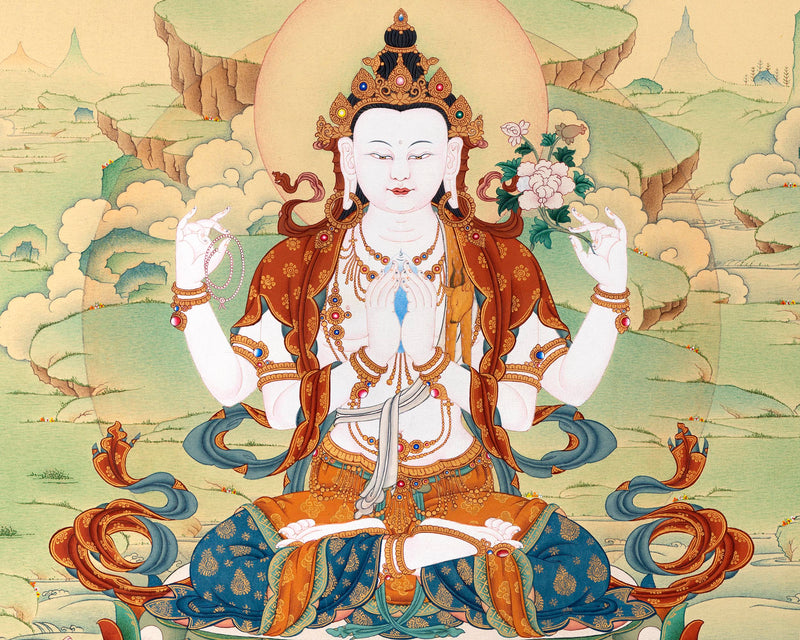 Chenrezig Thangka Print | Bodhisattva Canvas Print With High-quality Giclee