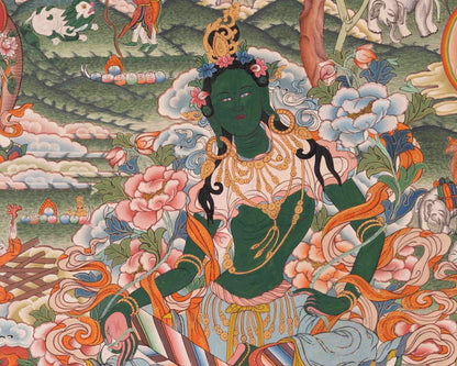 Healing Green Tara Thangka | Healing Female Deity Painting | Wall Decors