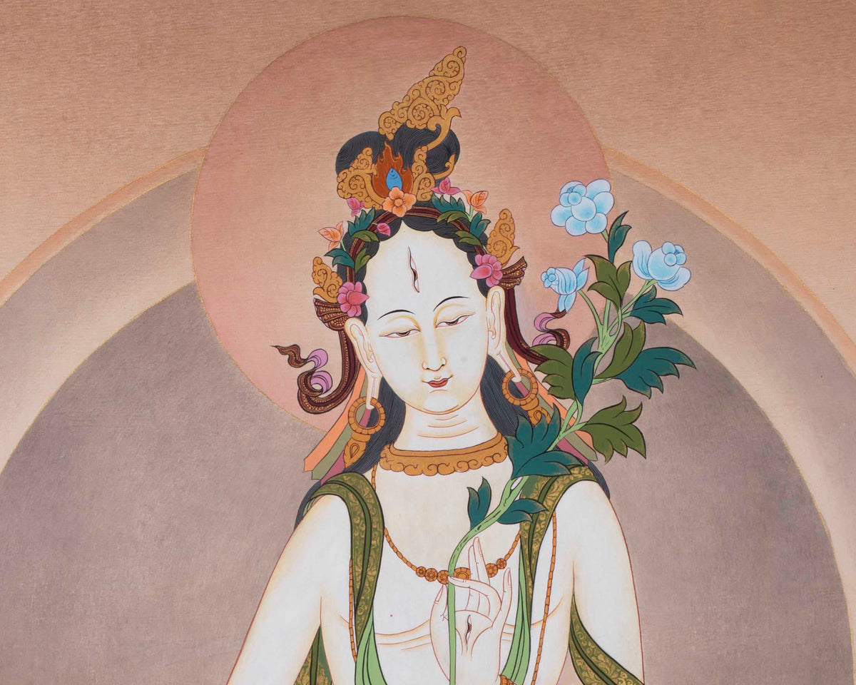 White Tara Thangka | Religious Buddhist Artwork | Wall Hanging Decoration