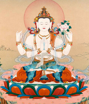 Four Armed Chenrezig Thangka | Traditional Bodhisattva Art