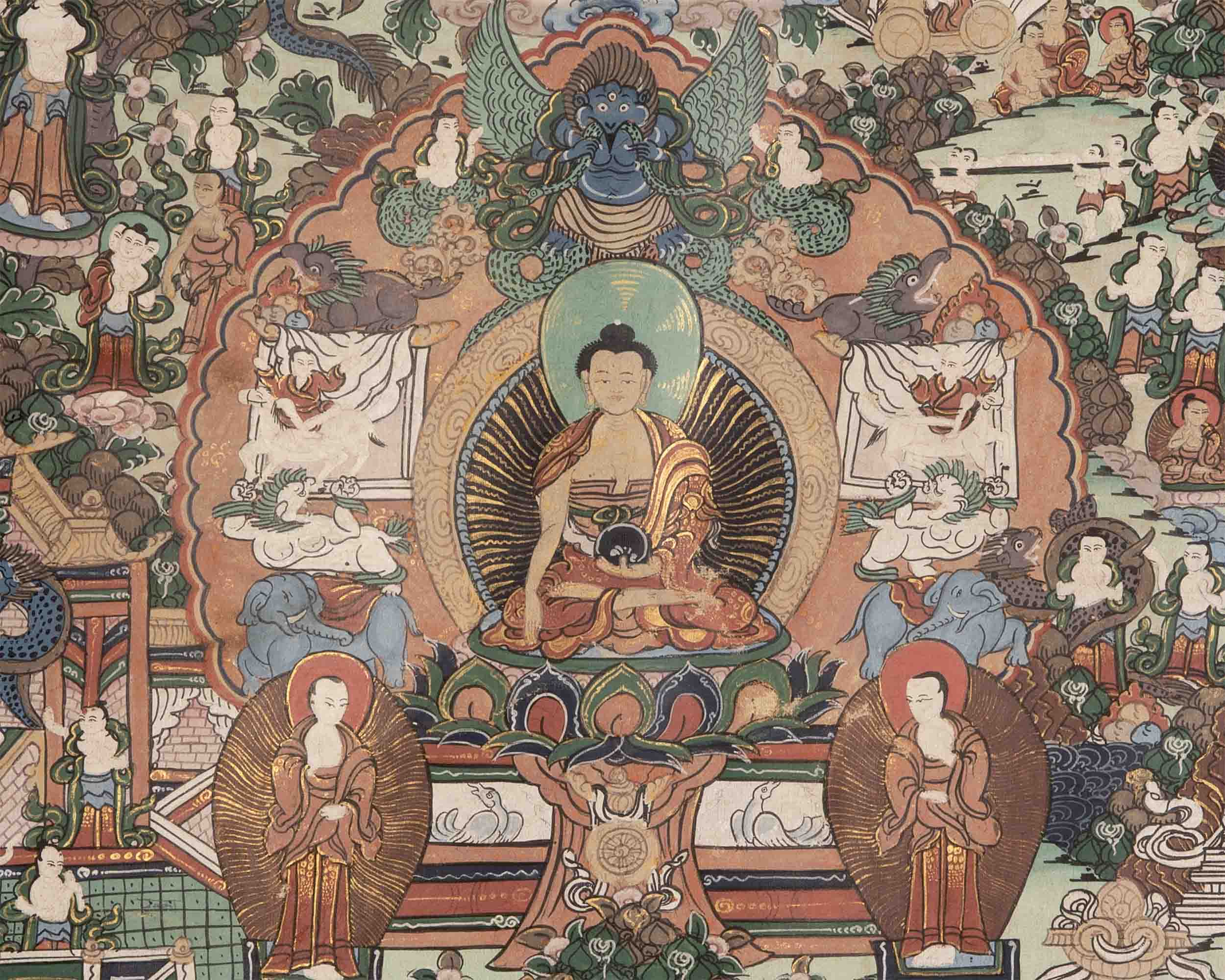 Buddha life Story Thangka | Wall Decoration Painting with Brocade