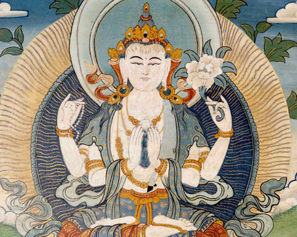 Avalokiteshvara Chengrezig Thangka | Religious Boddhisattva Art | Buddhist Gift