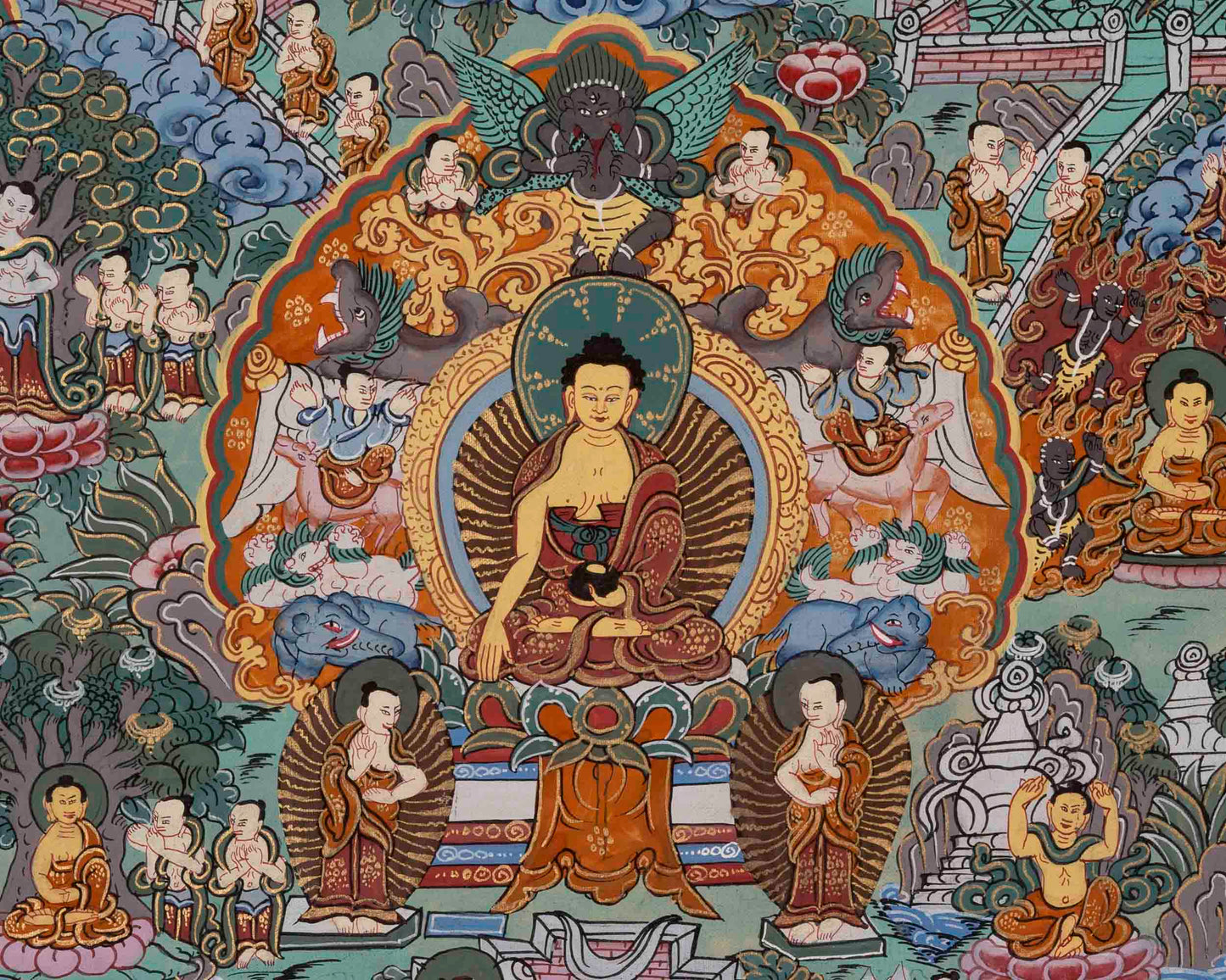 Vintage Life Story Of Buddha | Traditional Tibetan Thangka