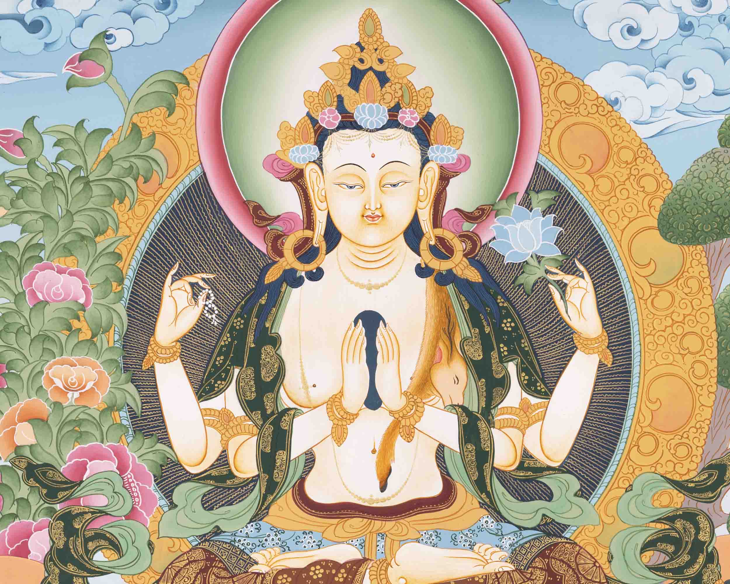 Avalokitesvara Chenresig Thangka | Religious Buddhist Art | Buddhist Gifts