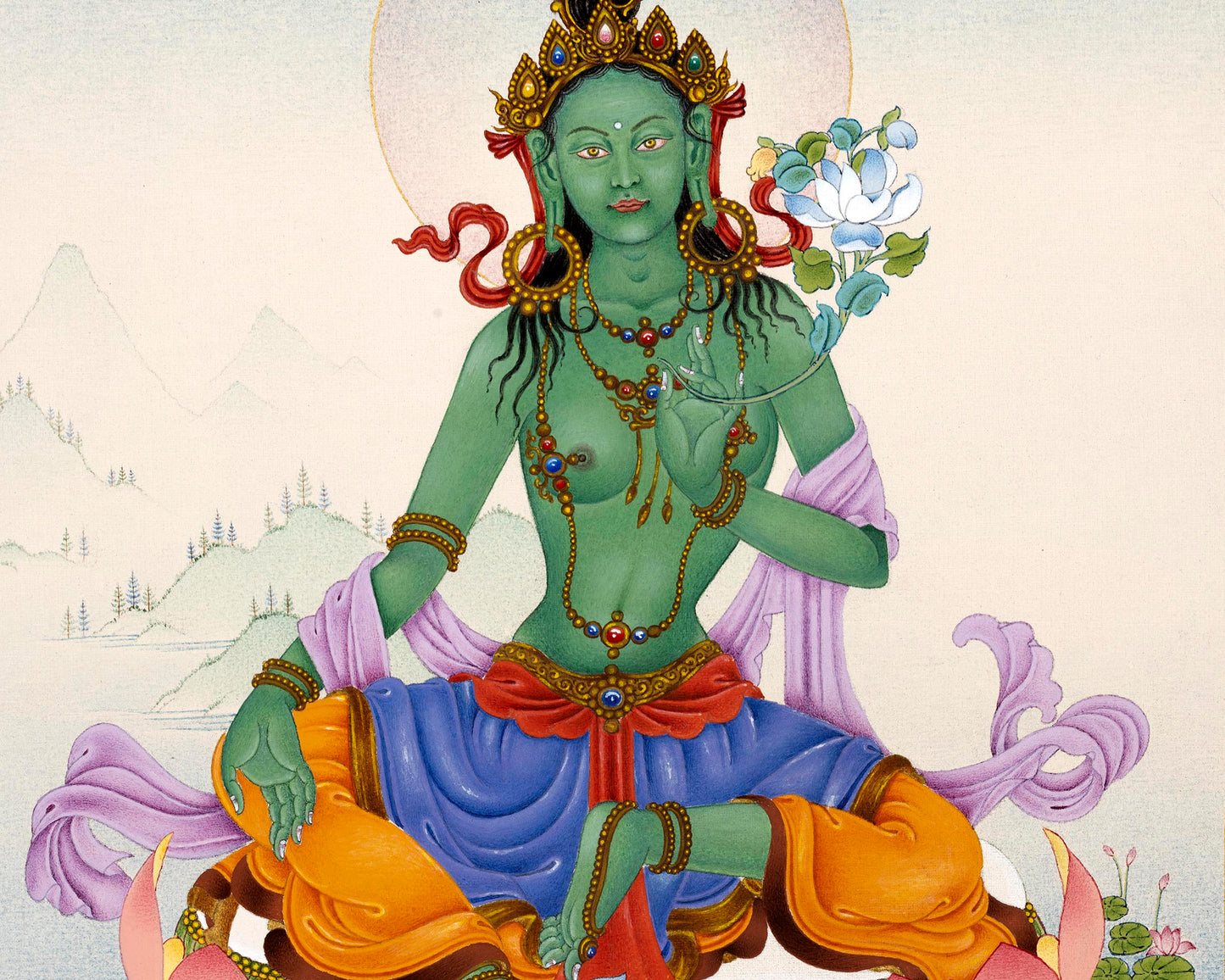 Green Tara Thangka | Himalayan Paintings | Hand-Painted with 24k Gold