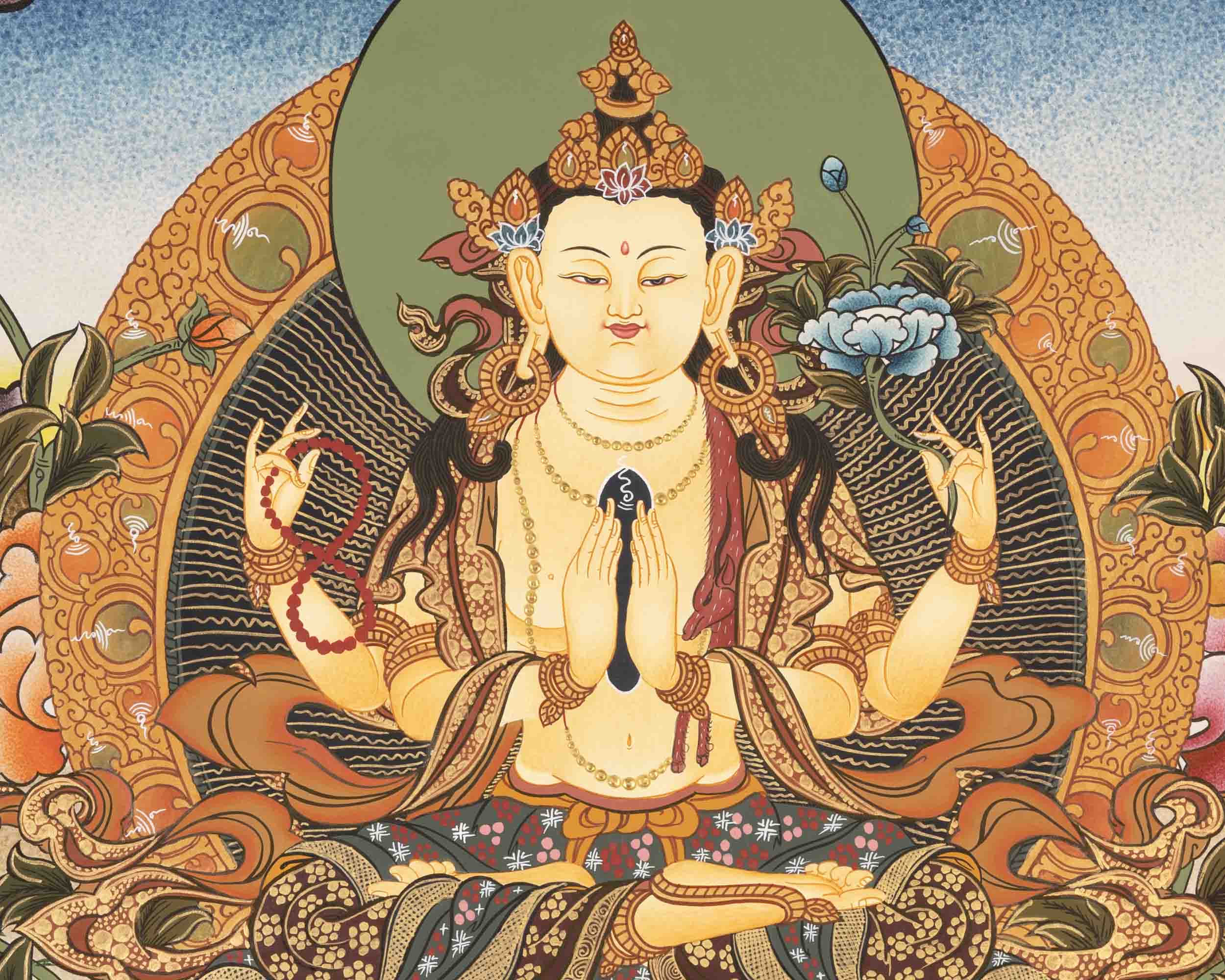 Avalokitesvara Chenresig Thangka | Bodhisattva Of Compassion | Wall Decors