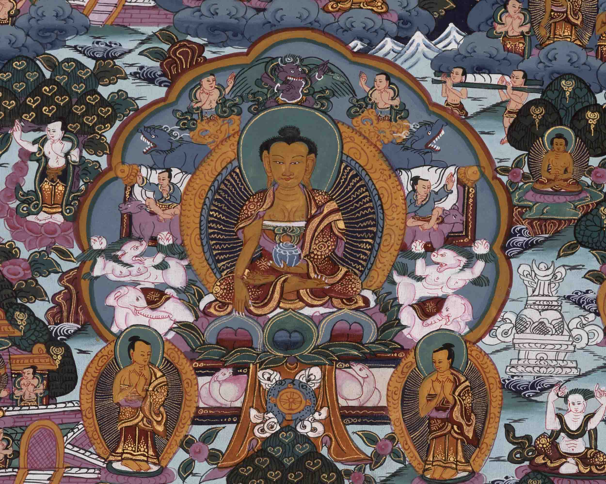 Shakyamuni Buddha Life Story | Religious Buddhist Thangka | Wall Decors
